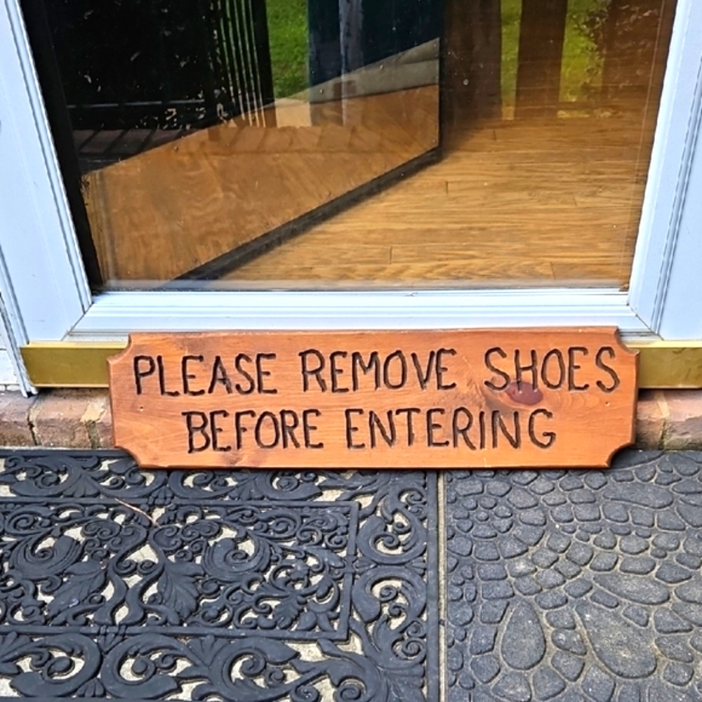 Vintage Rustic Handmade Brown Wooden Door Entry Sign 27 X 7 Inches Remove Shoes